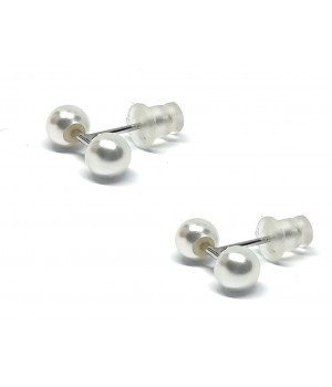 Pearl silver dumbbell earrings