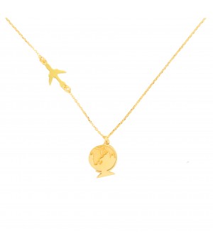 Silver gold-plated necklace GLOBUS WITH AIRPLANE