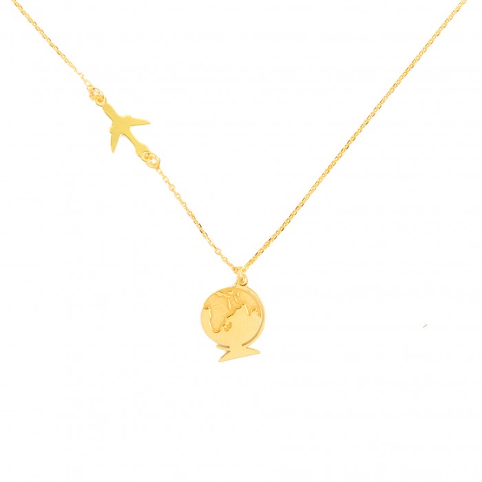 Silver gold-plated necklace GLOBUS WITH AIRPLANE