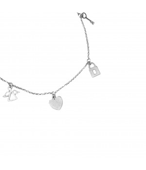 Silver bracelet celebrity with a quadruple pendant - angel, heart, padlock, key
