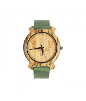 Modny drewniany zegarek "Jelonek" z zielonym paskiem