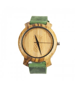 Modny drewniany zegarek "Ananas" z zielonym paskiem